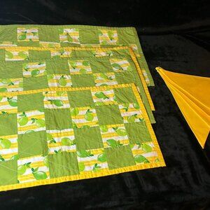 Handmade Set of 4 Matching Lemon & Lime Place Mats and Matching Yellow Napkins